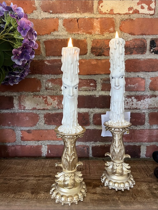 Other - Decorative White Face Drip Candle on Gold Pedestal — Whimsical Home Accent